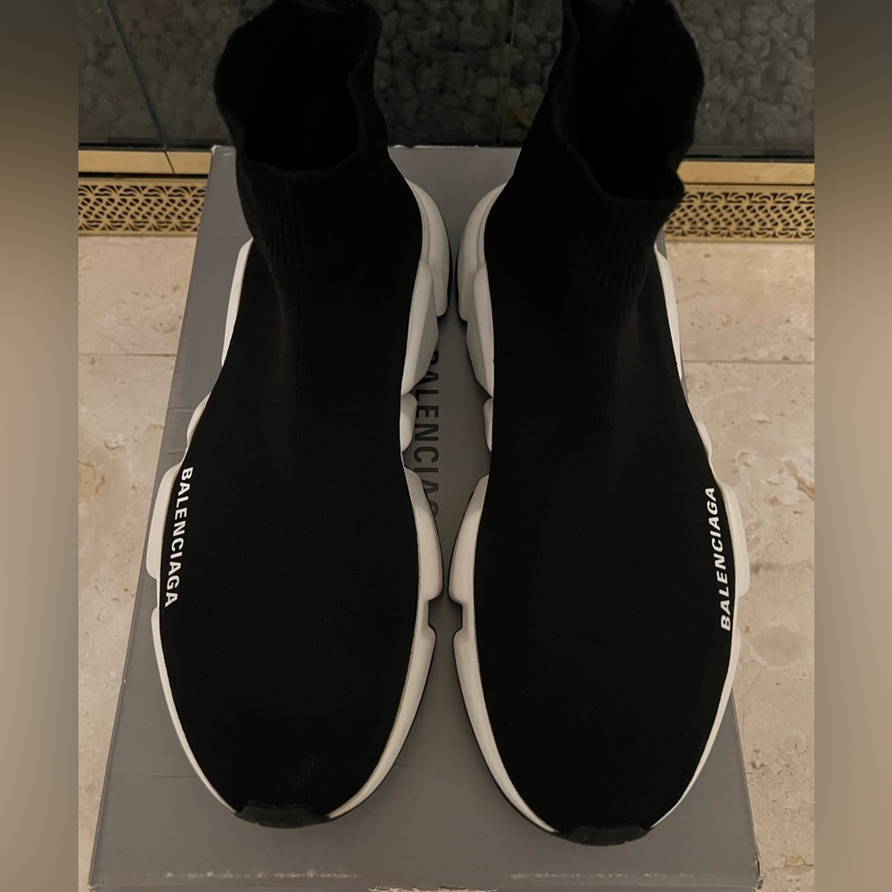 Balenciaga Black and White Sock Runner Sneakers